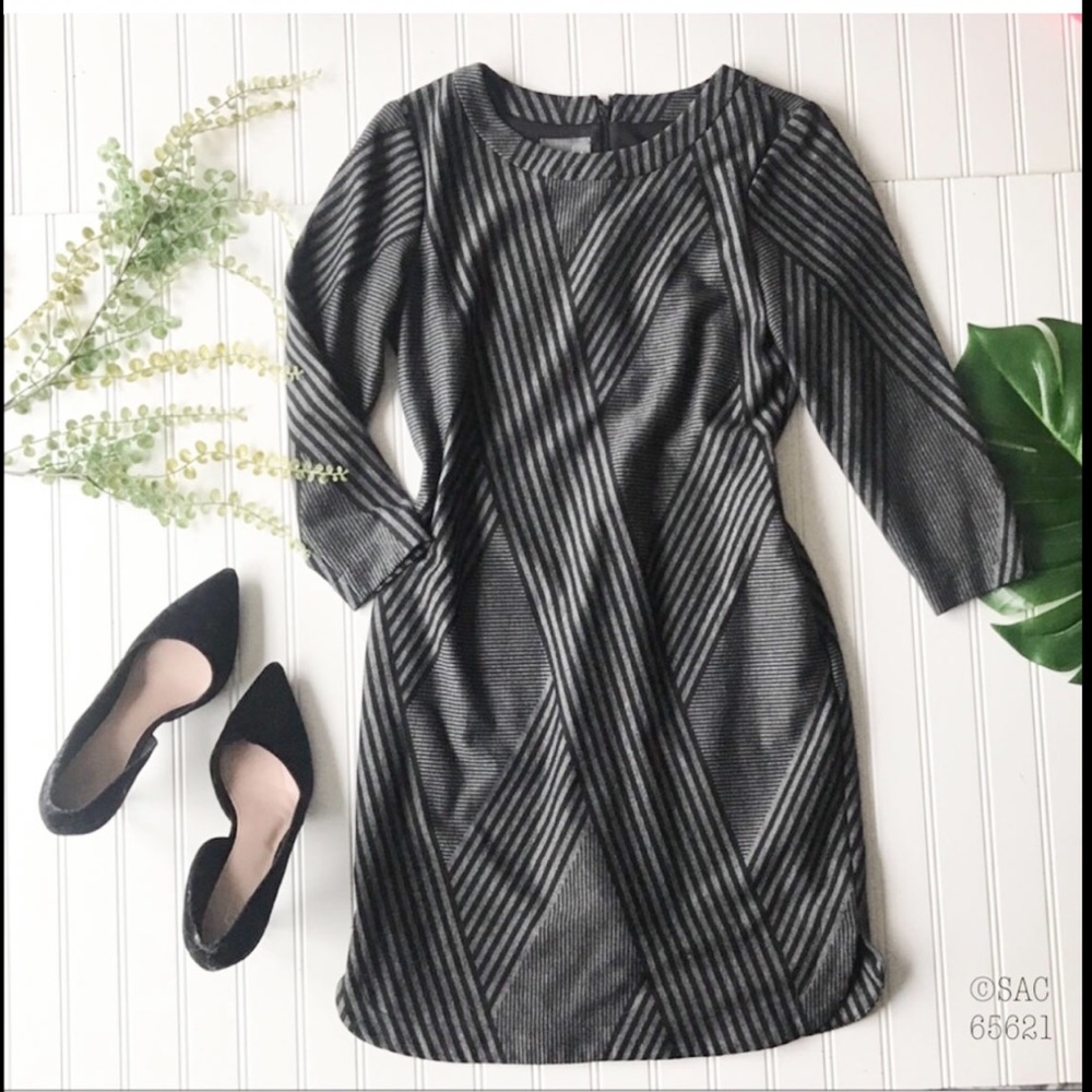 Muse black sheath dress grey stripe sleeved